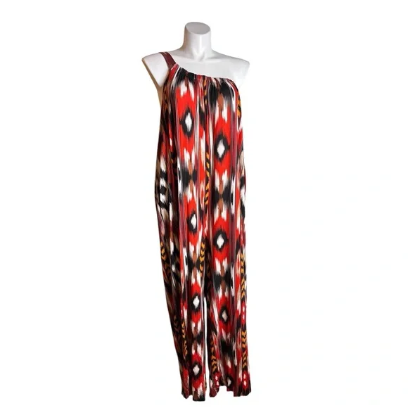 ILLORD Black Rust White Print One-Shoulder Jumpsuit Vacation Cruise Plus Size - Picture 7 of 7
